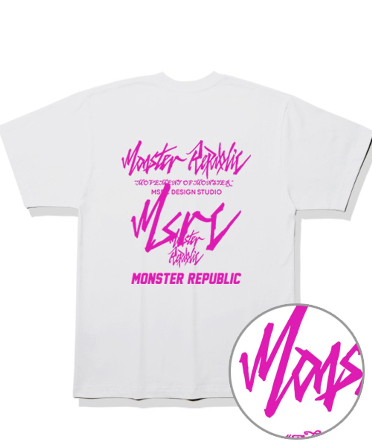 몬스터리퍼블릭(MONSTER REPUBLIC) 무브먼트 핑크 레터링 티셔츠 화이트