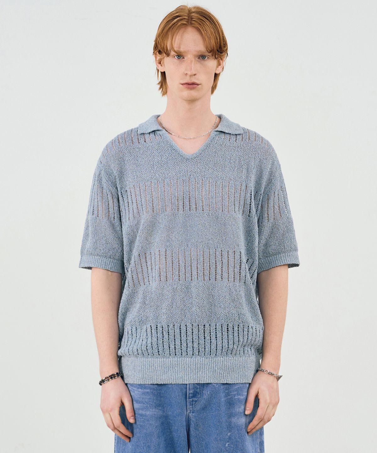 비바스튜디오(VIVASTUDIO) COLLAR PANNEL HALF KNIT [LIGHT BLUE]