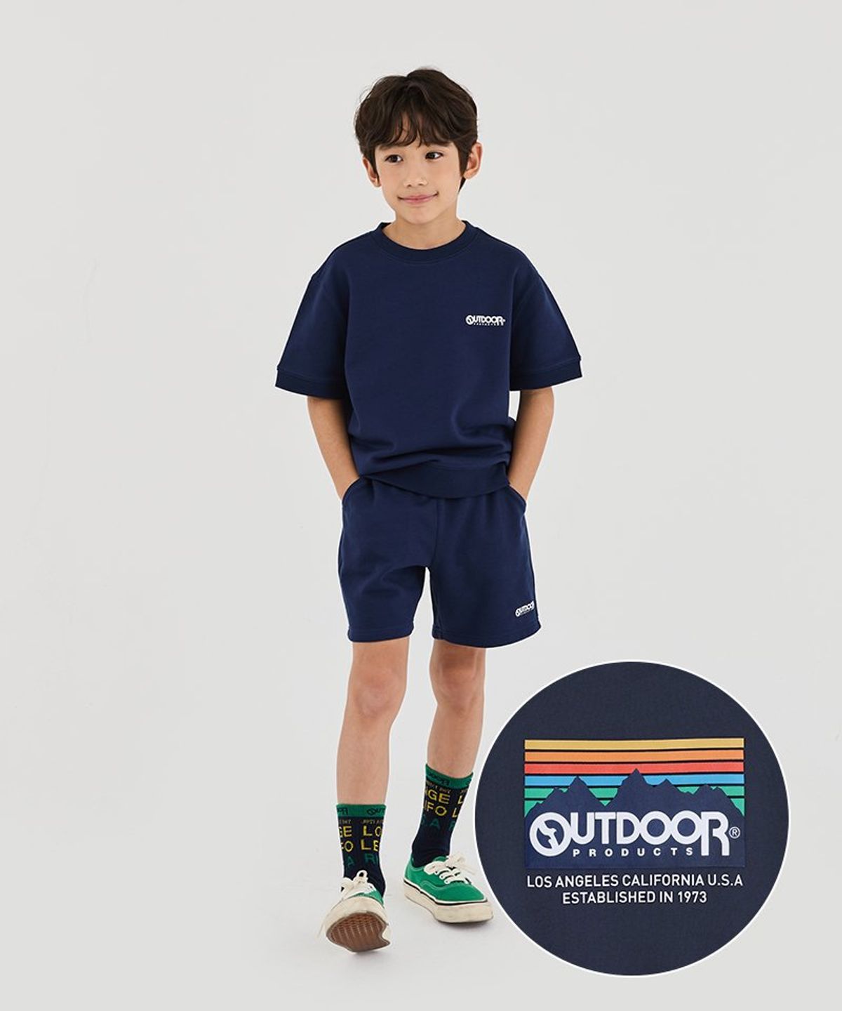 아웃도어 프로덕츠 키즈(OUTDOOR PRODUCTS KIDS) 숏 스웻 세트 (네이비) 658435_NV