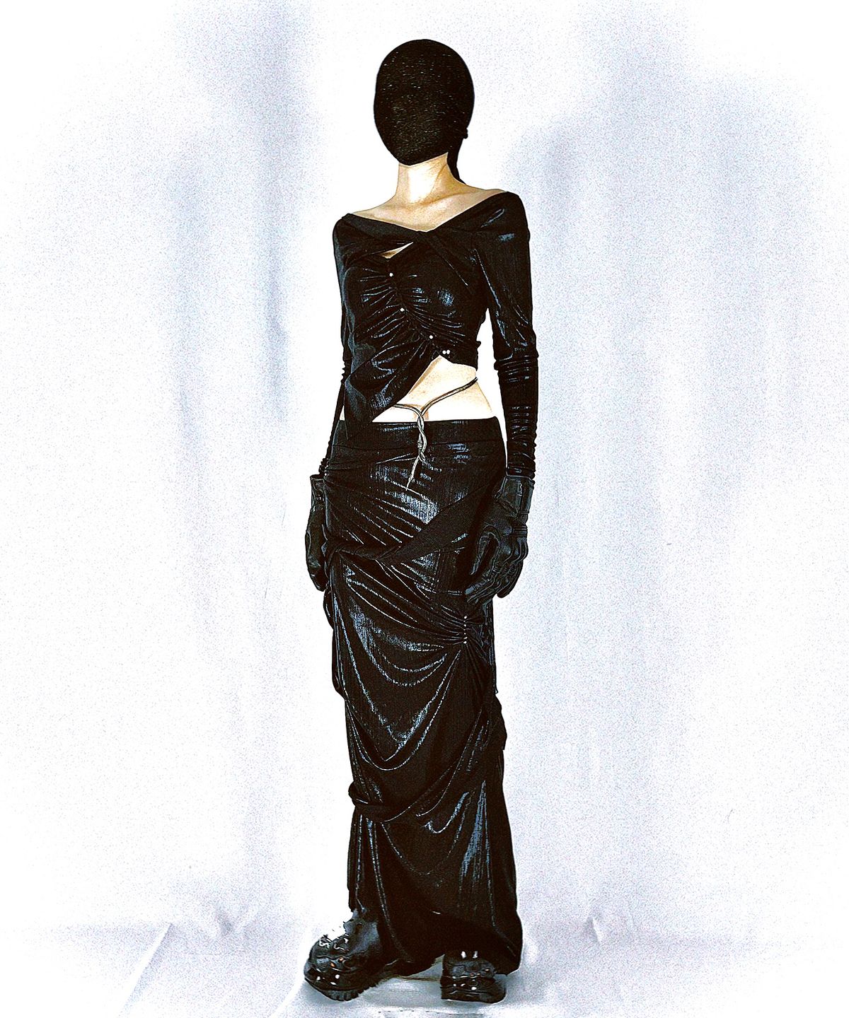 메조쿤스트(MEZZOKUNST) metal warp turn skirt - black