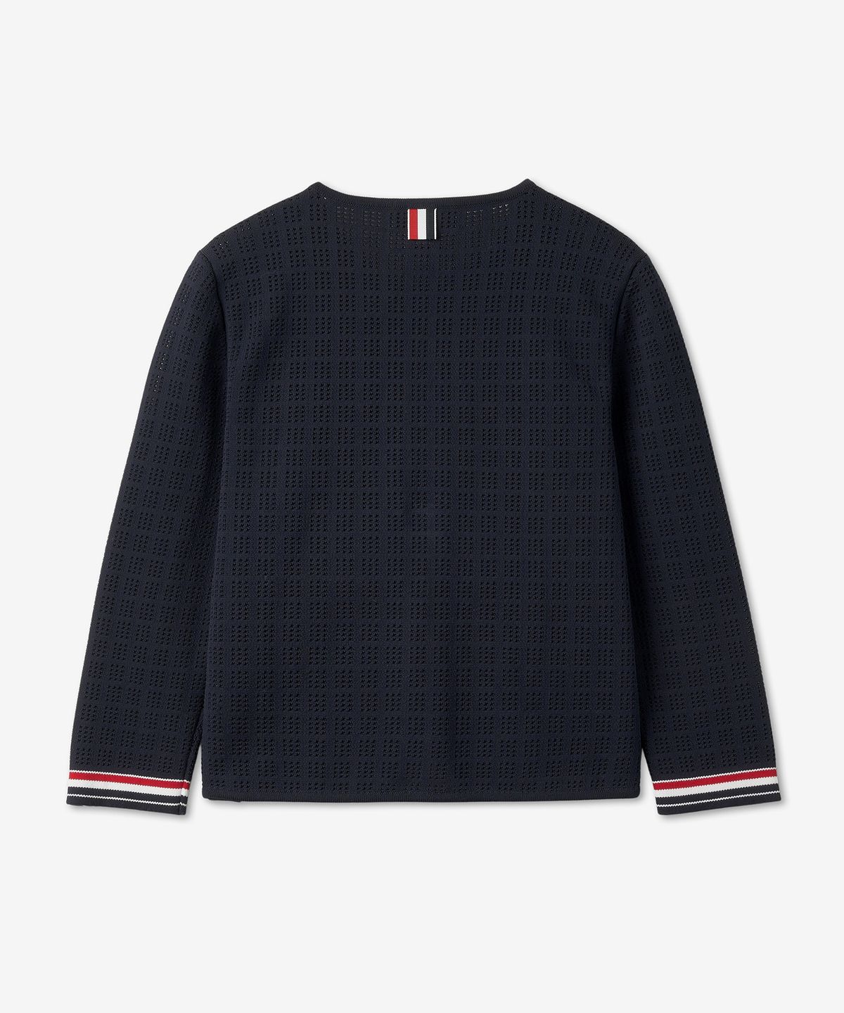 톰 브라운(THOM BROWNE) 그리드 스티치 포인텔 크롭 크루넥 카디건 - 네이비 / FKC506AY3010415