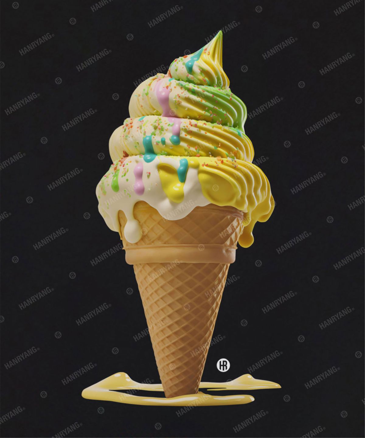 한량 컬렉티브(HANRYANG COLLECTIVE) HR® Eat the ice cream before it melts 아이스크림 블랙 반팔 티셔츠