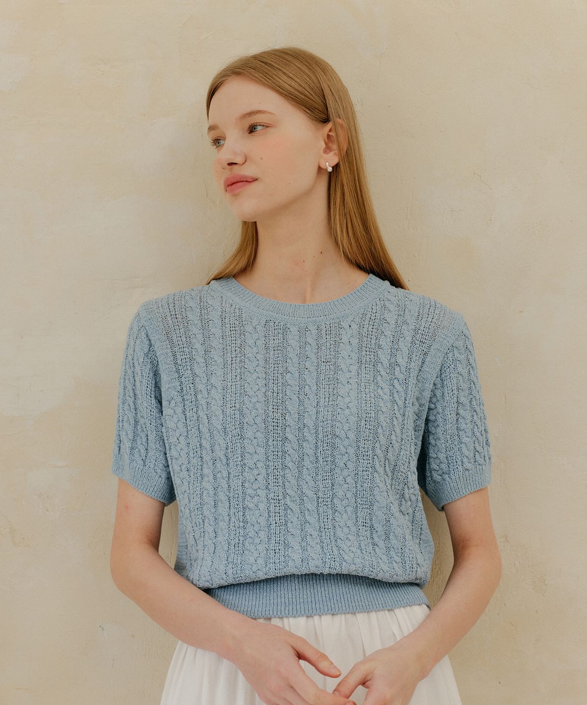 엽페(YUPPE) CABLE TAPE KNIT_SKY BLUE