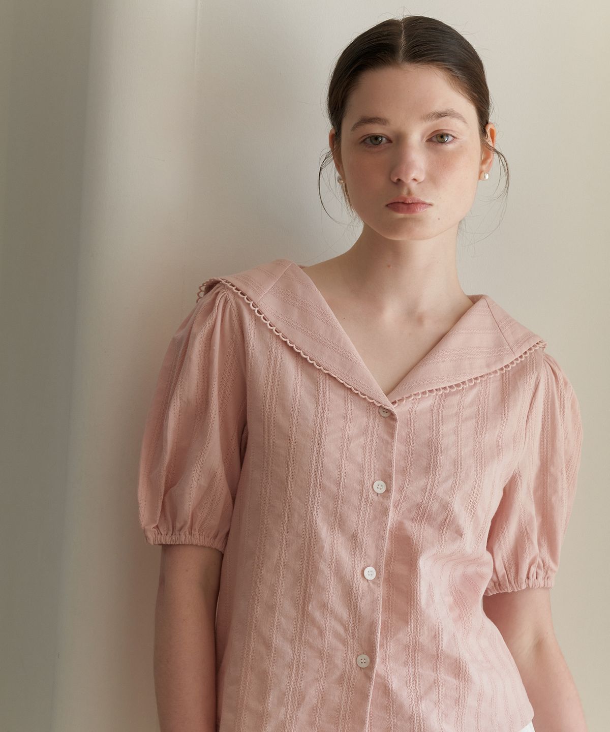 엽페(YUPPE) MOON LACE SHIRT_PINK