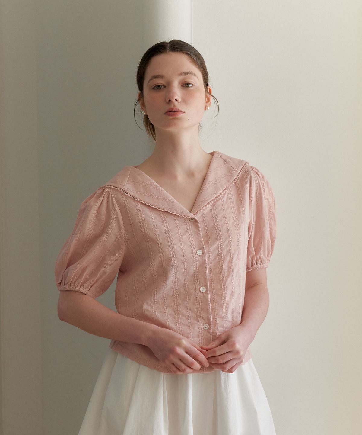 엽페(YUPPE) MOON LACE SHIRT_PINK