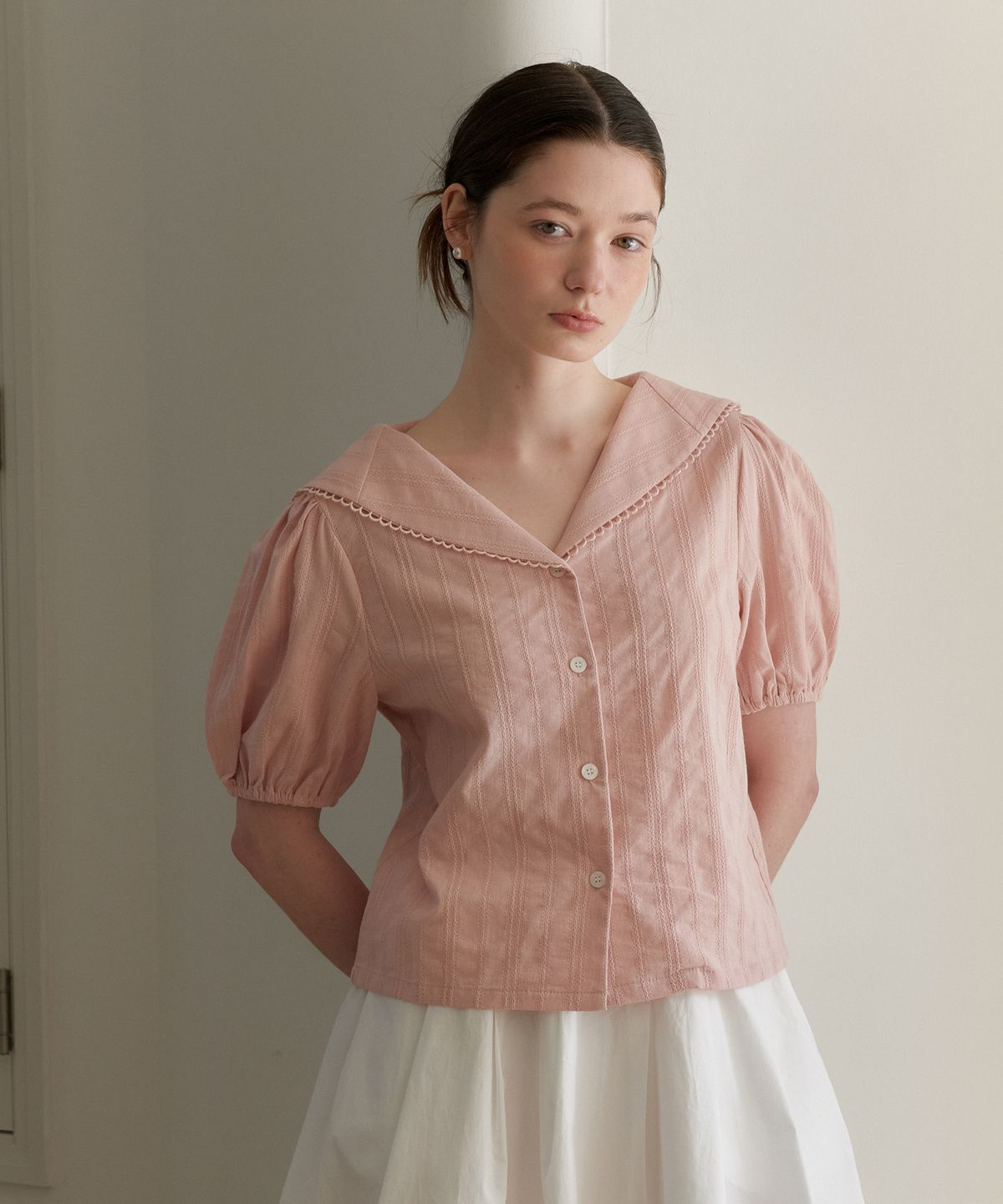 엽페(YUPPE) MOON LACE SHIRT_PINK