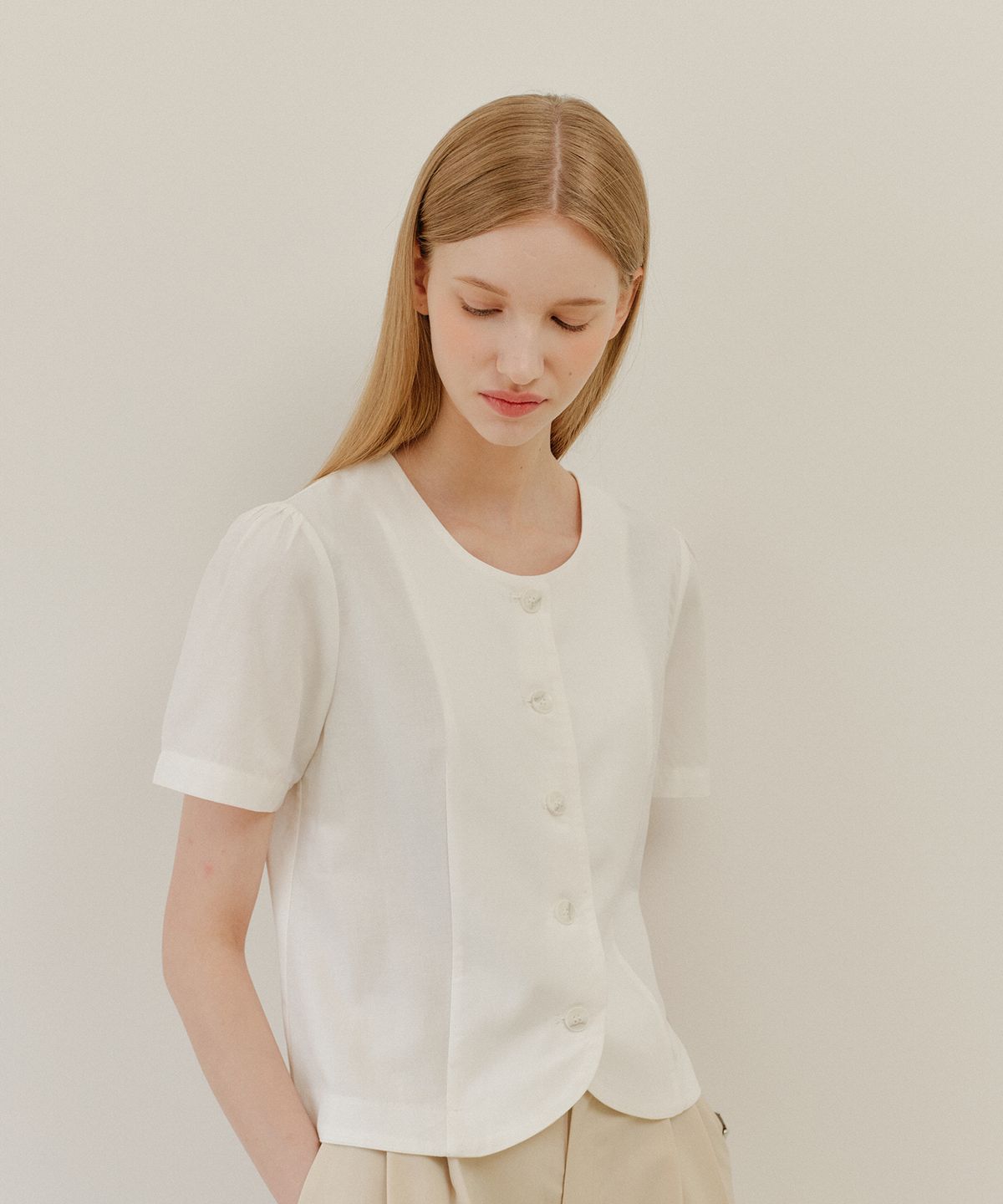 엽페(YUPPE) LINEN ROUND SHIRT_WHITE