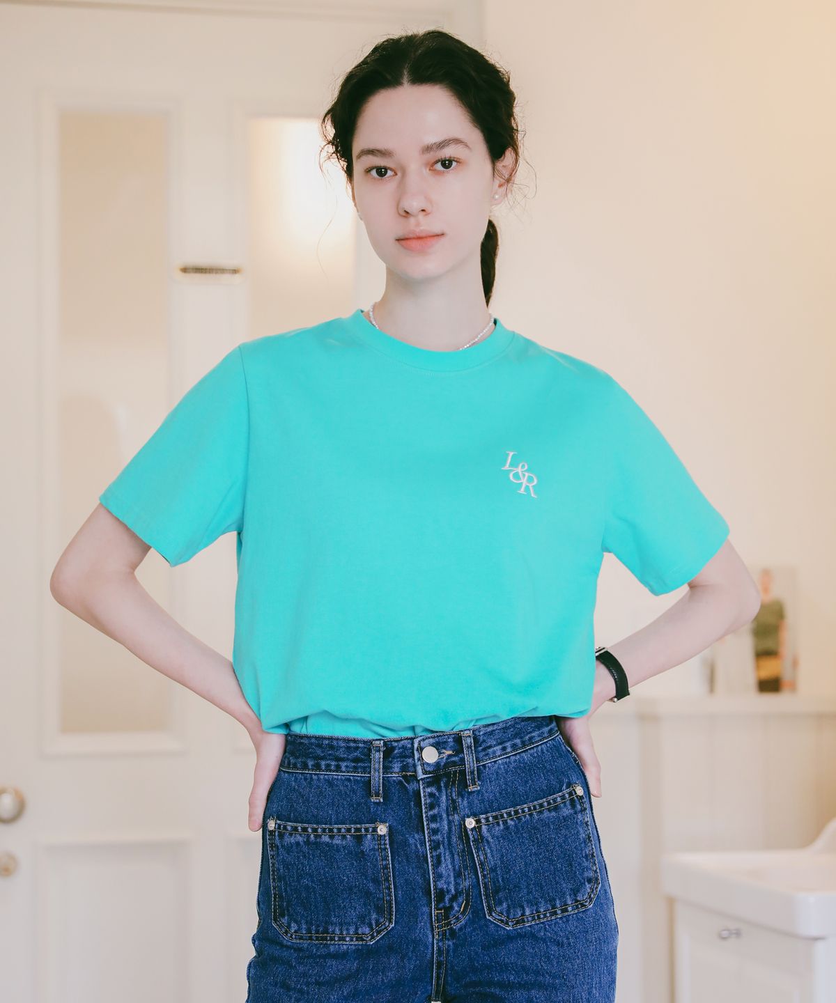 로시로우(LOSSYROW) Signature Logo Half-Sleeve T-shirt Aqua Green