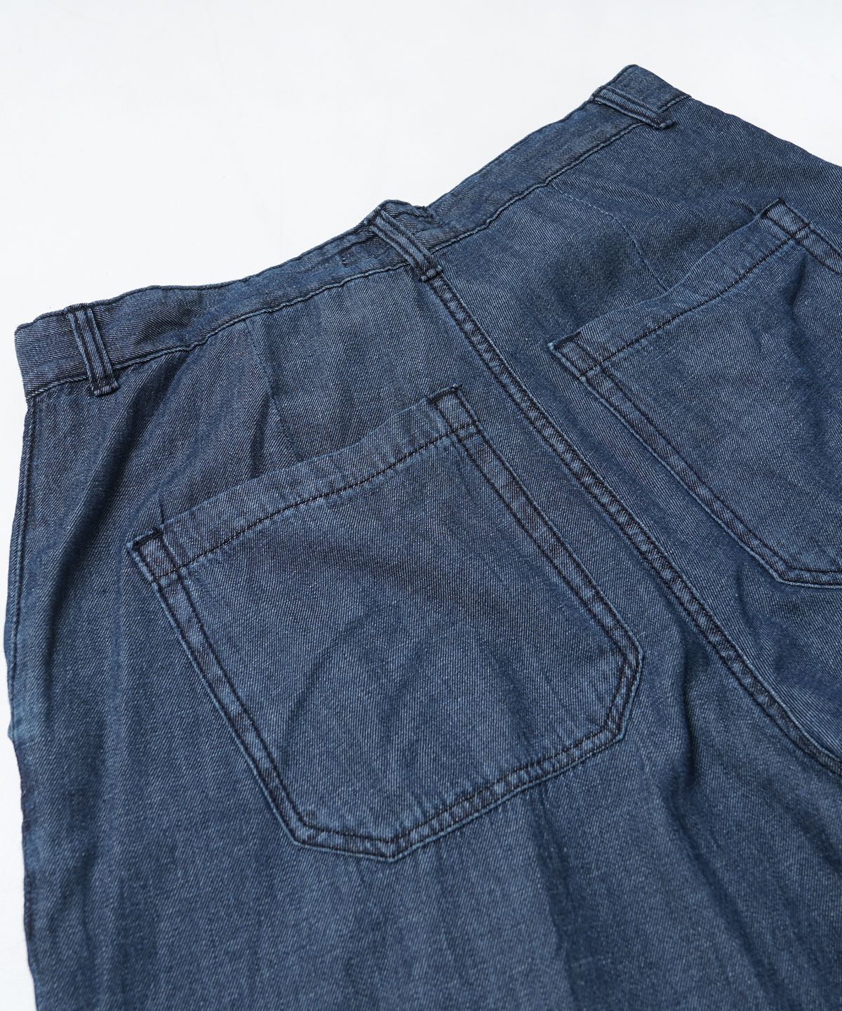 프리즘웍스(FRIZMWORKS) LINEN DENIM ONE TUCK BERMUDA PANTS _ BLUE