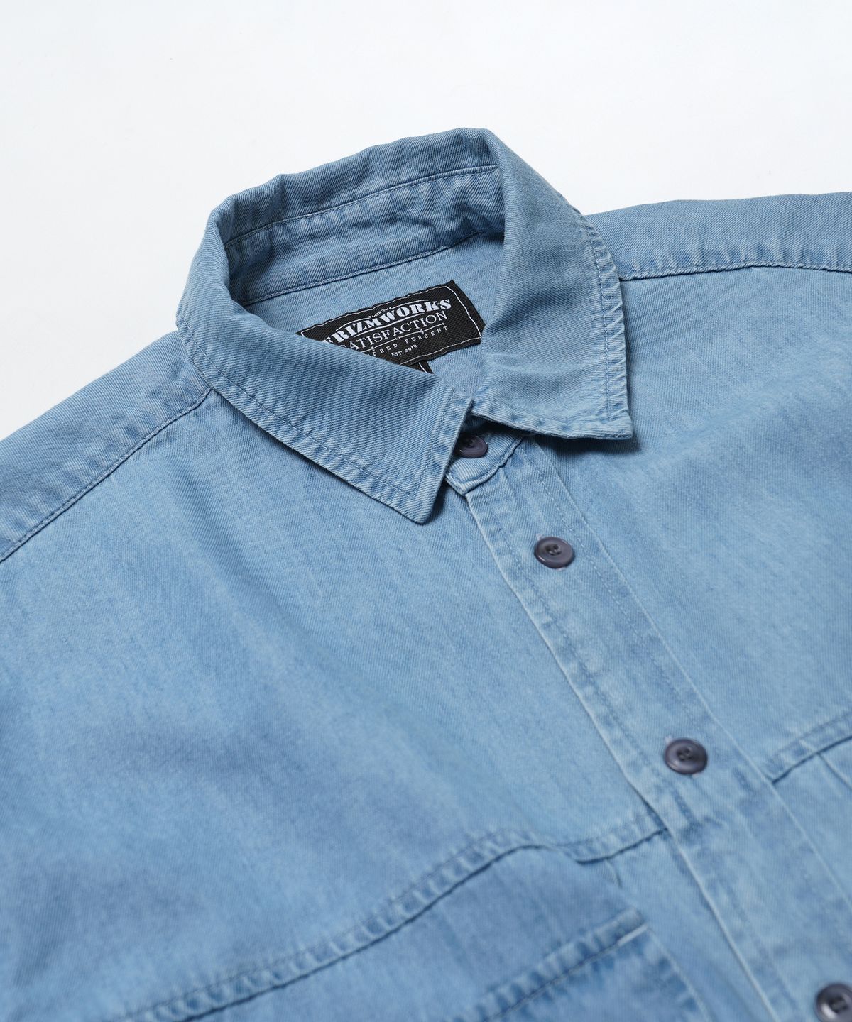 프리즘웍스(FRIZMWORKS) TENCEL DENIM TRUCKER HALF SHIRT _ LIGHT BLUE