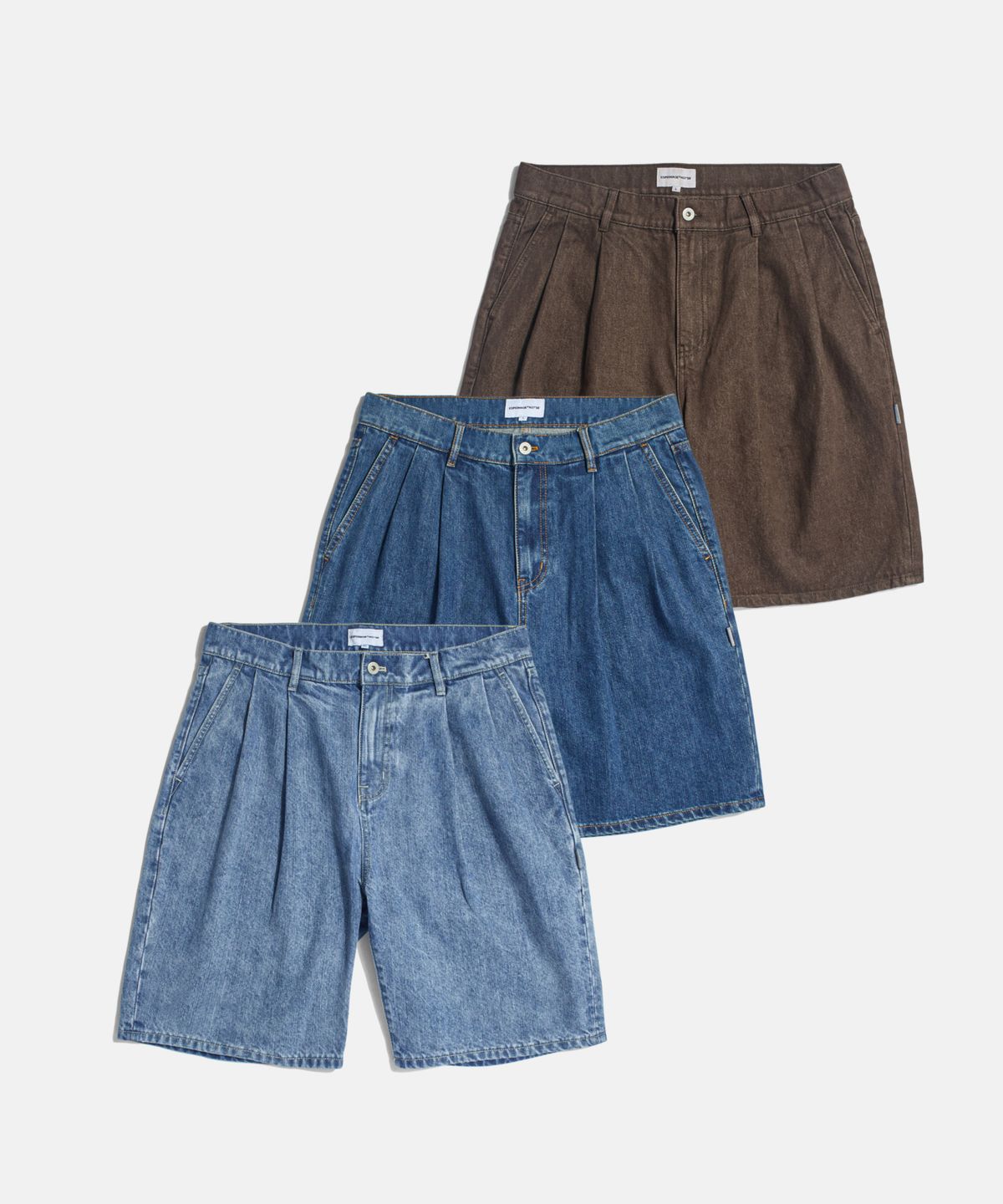 에스피오나지(ESPIONAGE) Double Pleats Denim Shorts Washed Indigo