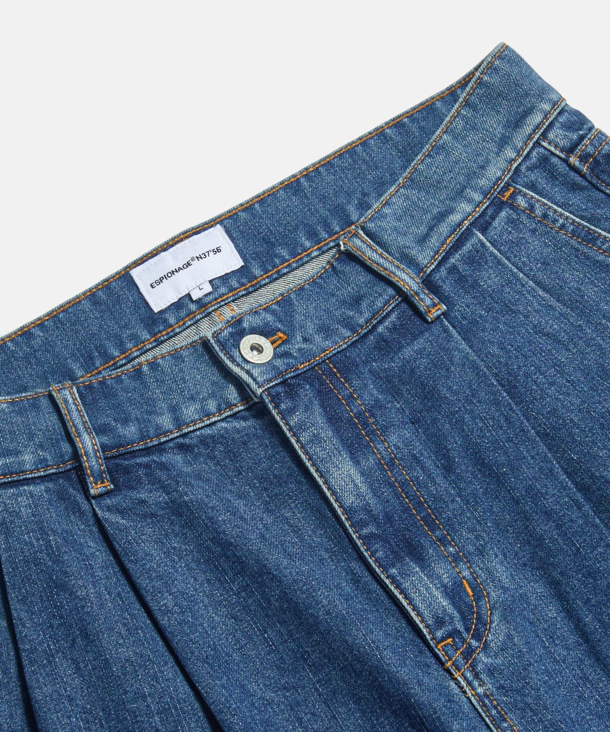 에스피오나지(ESPIONAGE) Double Pleats Denim Shorts Washed Indigo