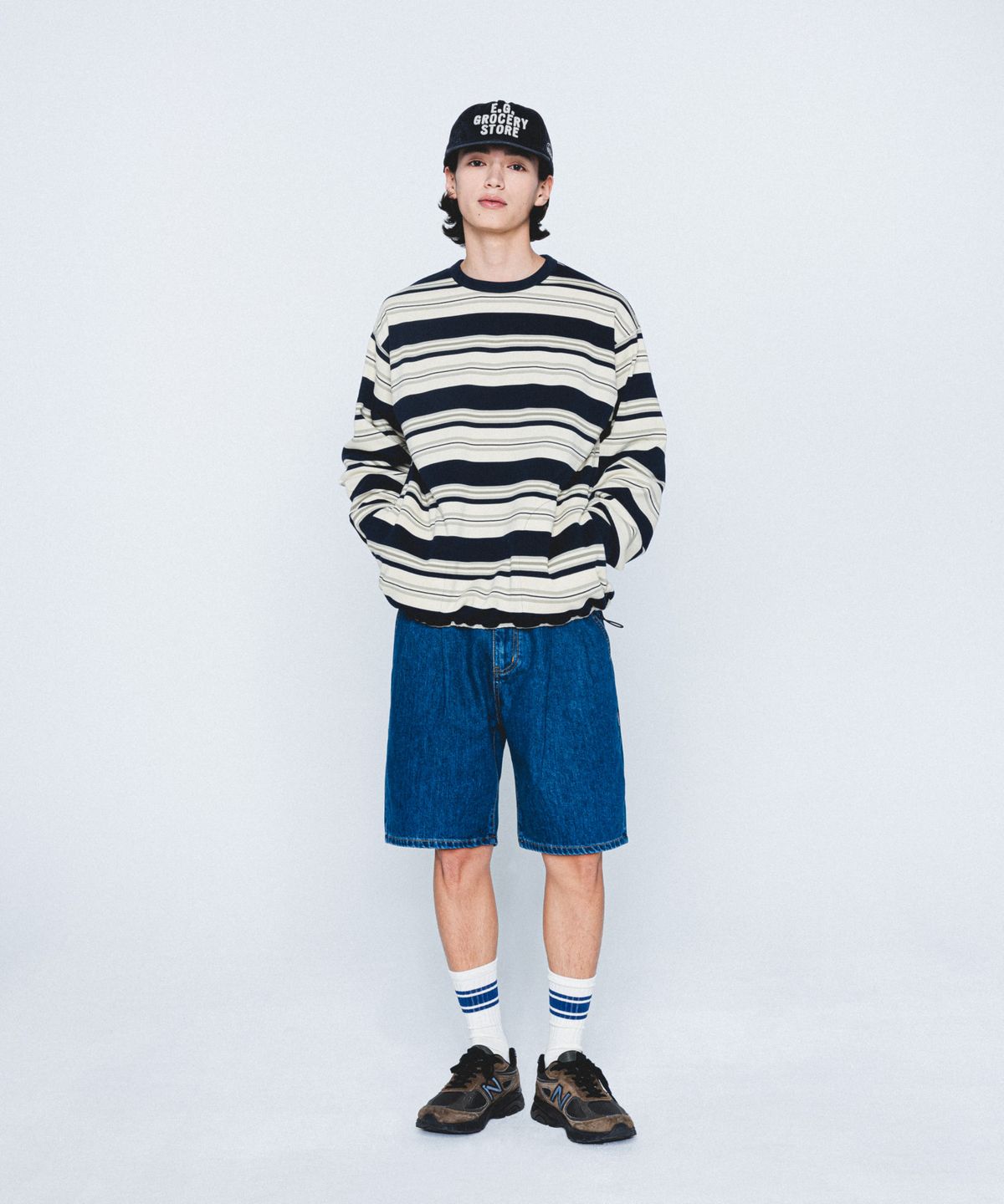 에스피오나지(ESPIONAGE) Double Pleats Denim Shorts Washed Indigo