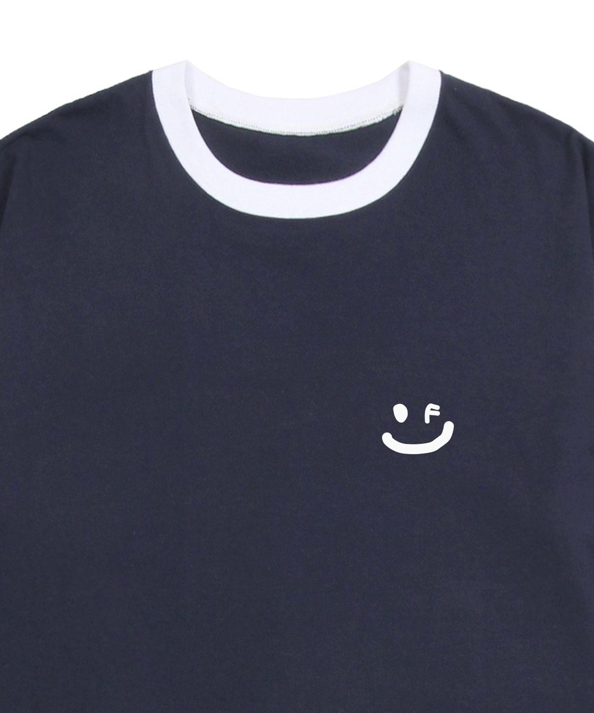 그레이버(GRAVER) [UNISEX]스몰 드로잉스마일 배색 반팔티_네이비