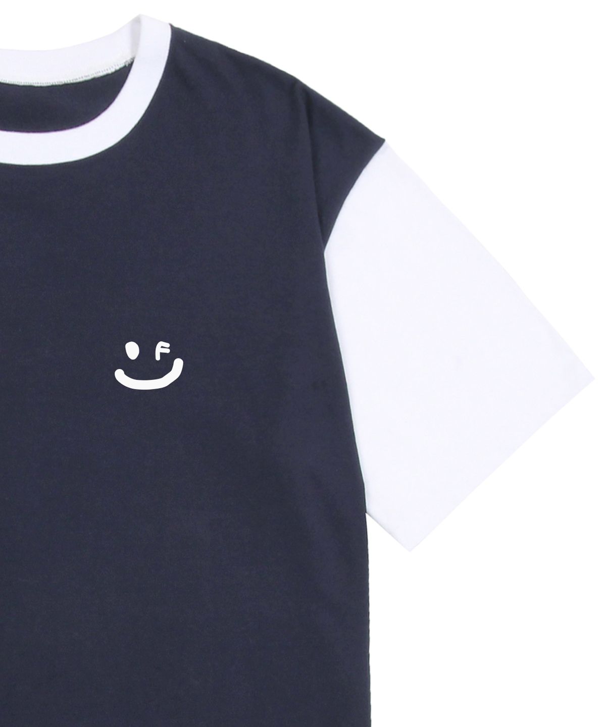그레이버(GRAVER) [UNISEX]스몰 드로잉스마일 배색 반팔티_네이비