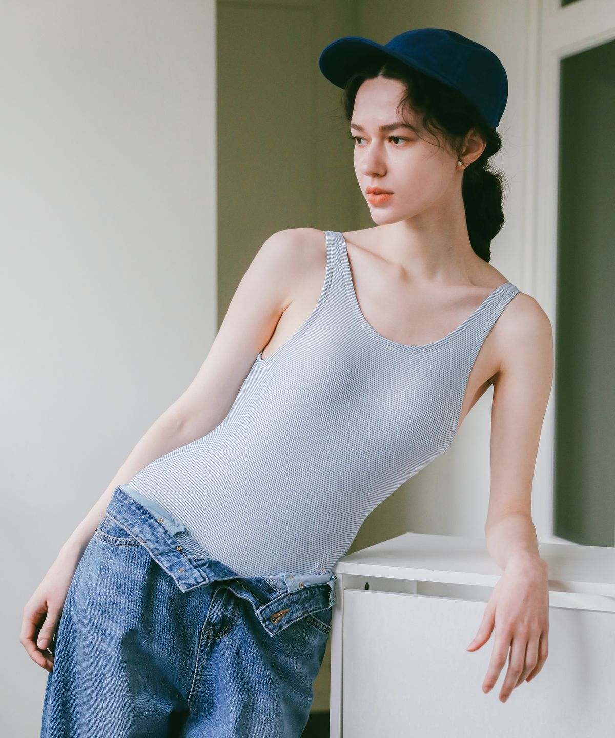 로시로우(LOSSYROW) Lossy symbol monokini Stripe Blue