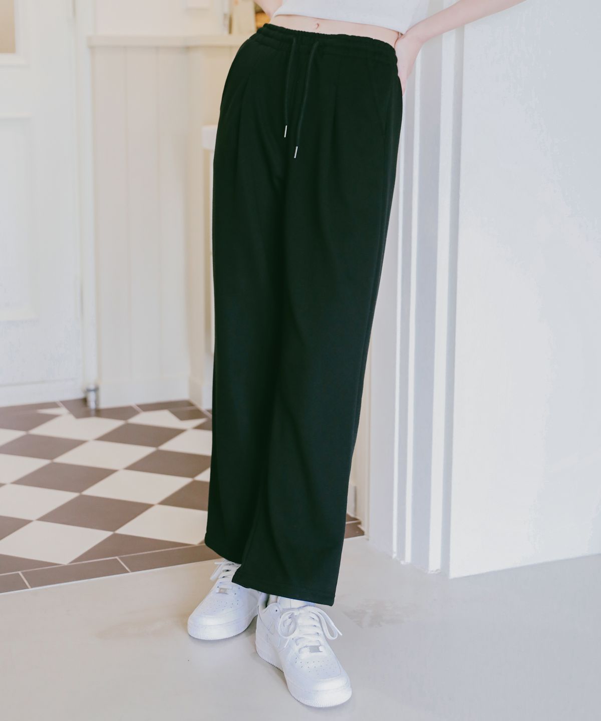 로시로우(LOSSYROW) Wide pintuck pants Black