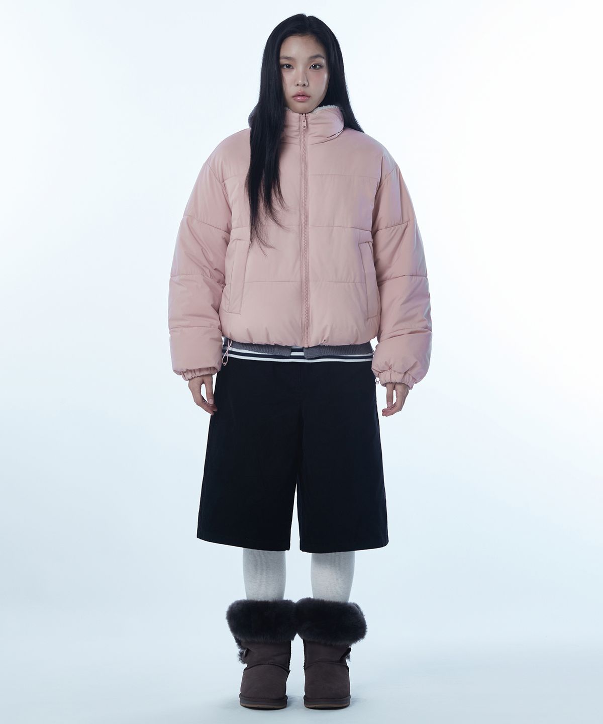 무신사 스탠다드 우먼(MUSINSA STANDARD WOMAN) 우먼즈 데일리 푸퍼 리버서블 플리스 숏 패딩 재킷 [핑크/크림]