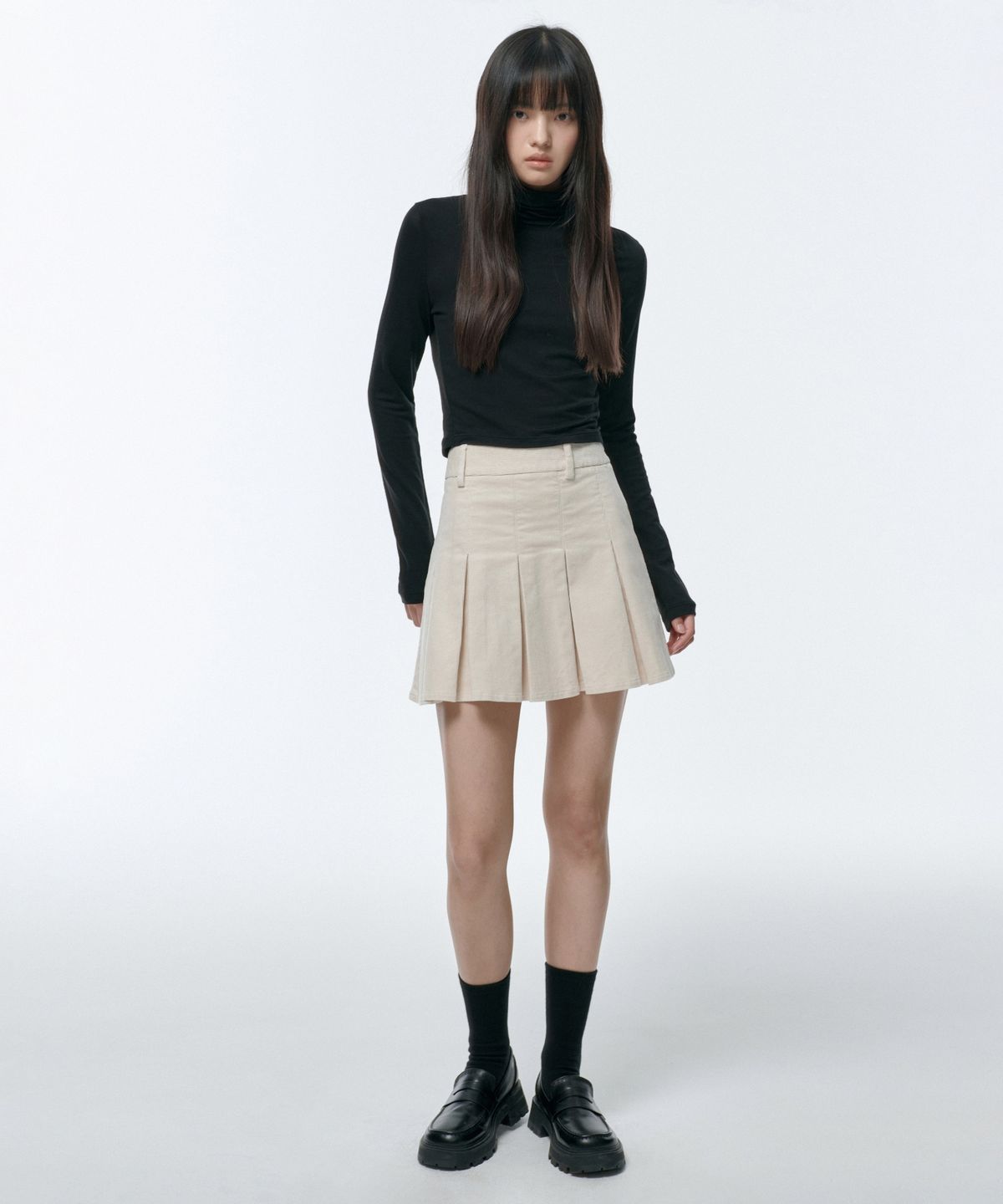 무신사 스탠다드 우먼(MUSINSA STANDARD WOMAN) 우먼즈 코듀로이 플리츠 미니 스커트 [크림]