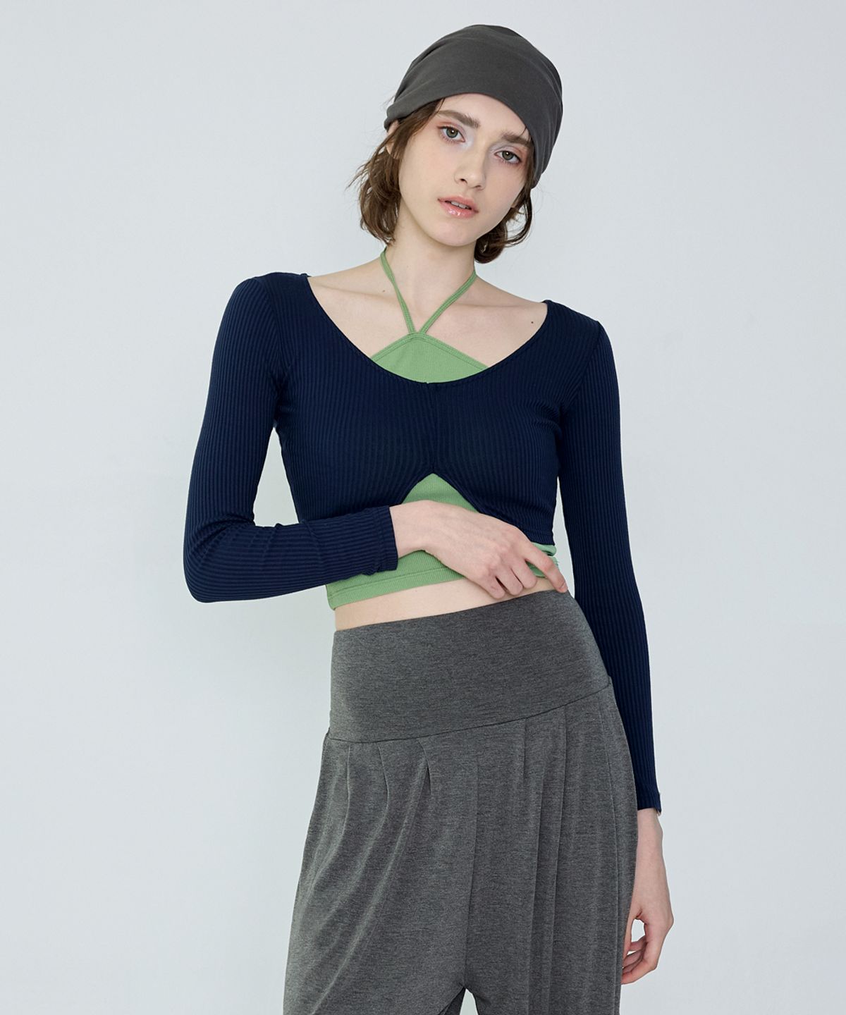 데비웨어(DEVIWEAR) 줄리아 골지 롱슬리브  DEVI-T0092-네이비