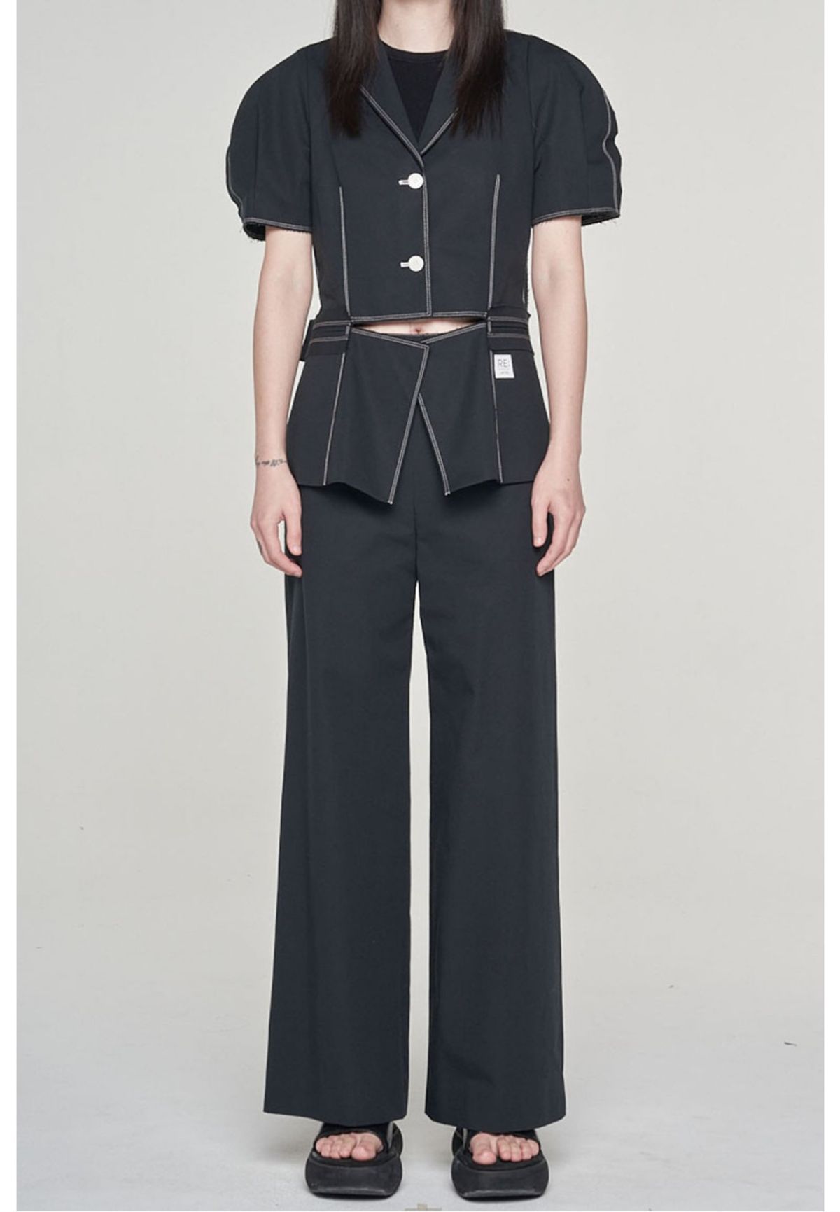 래코드(RECODE) [여성] Two Buttons Linen Wide Pants_RQPAS23546BKX