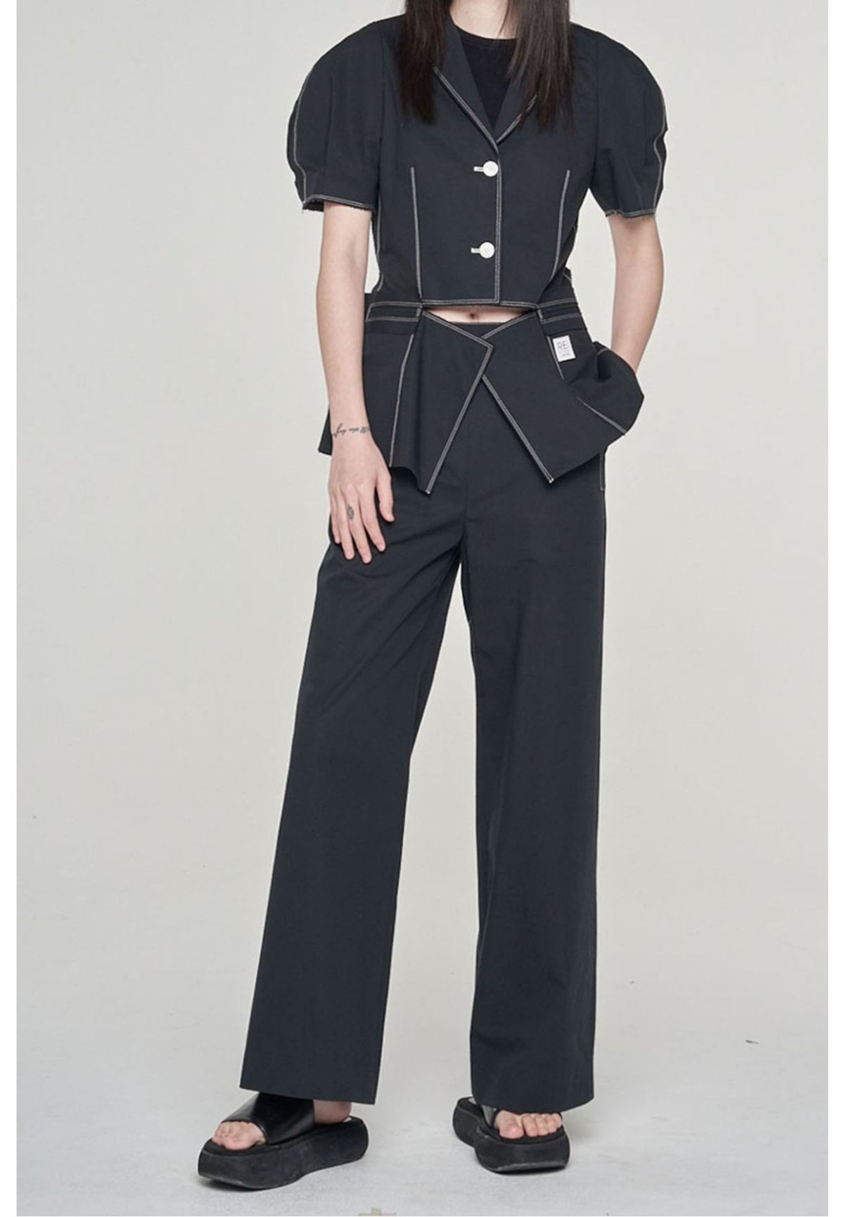 래코드(RECODE) [여성] Two Buttons Linen Wide Pants_RQPAS23546BKX