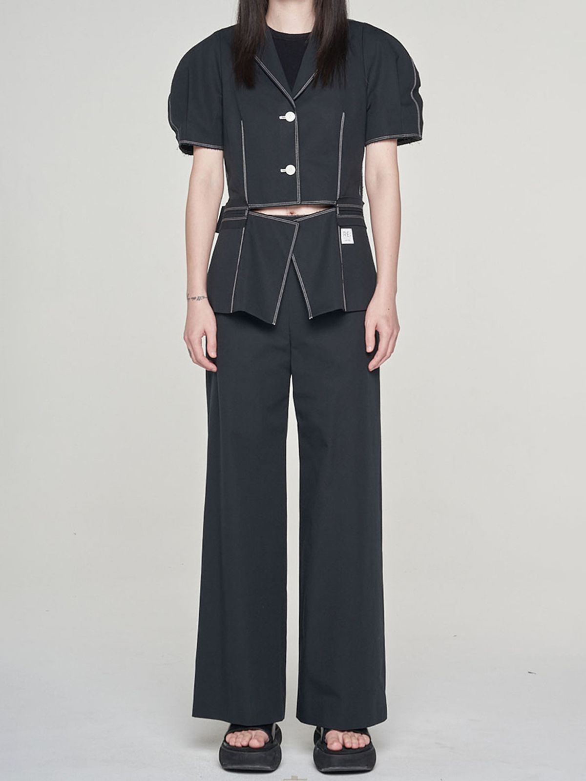 래코드(RECODE) [여성] Two Buttons Linen Wide Pants_RQPAS23546BKX