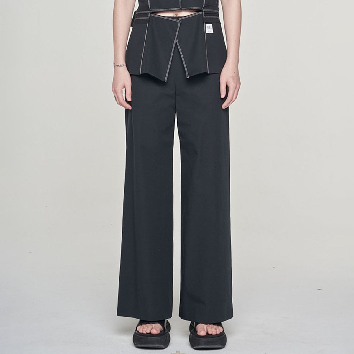 래코드(RECODE) [여성] Two Buttons Linen Wide Pants_RQPAS23546BKX