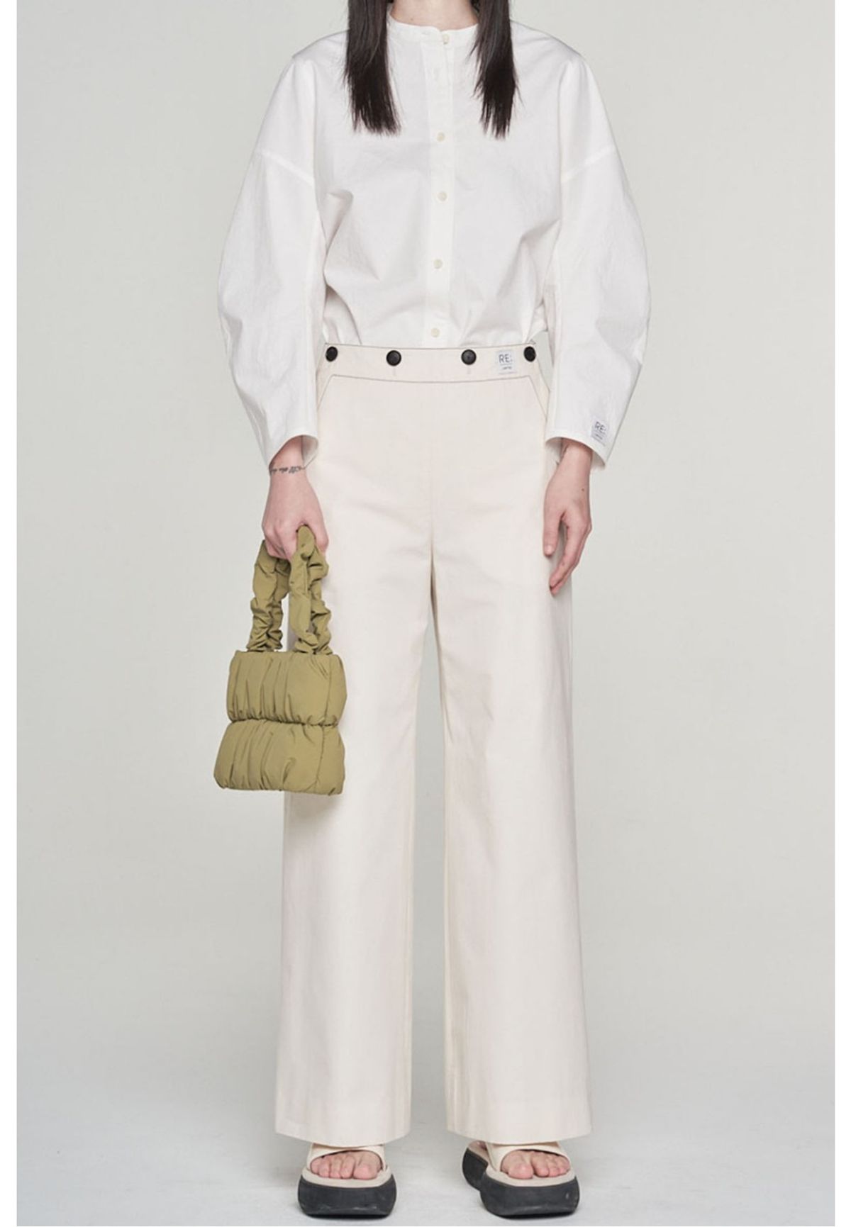 래코드(RECODE) [여성] Two Buttons Linen Wide Pants_RQPAS23546IVX