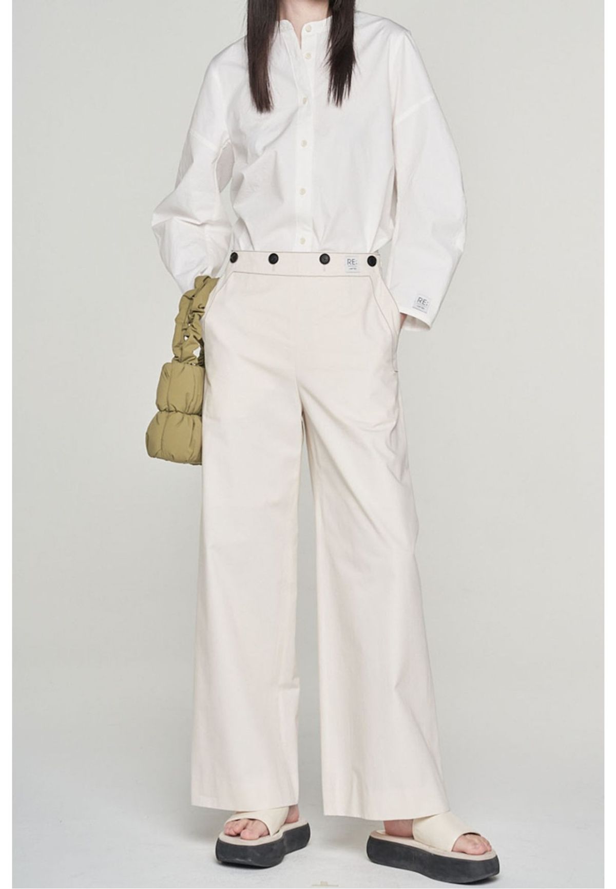 래코드(RECODE) [여성] Two Buttons Linen Wide Pants_RQPAS23546IVX