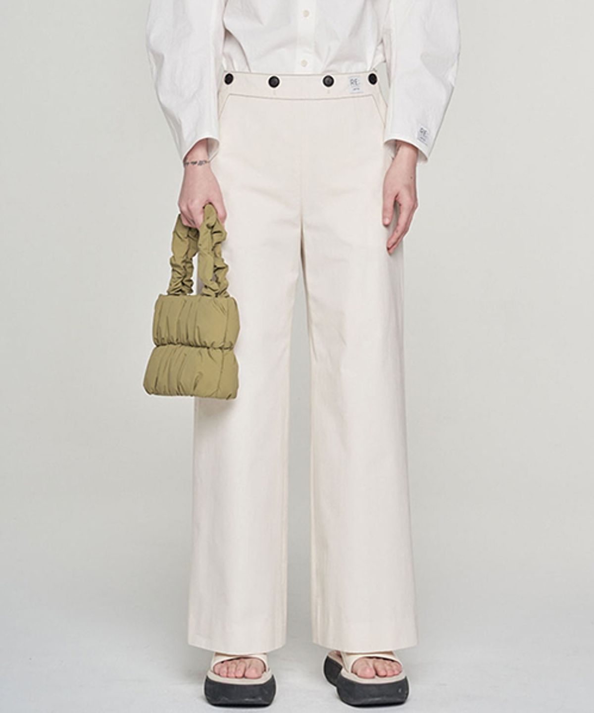 래코드(RECODE) [여성] Two Buttons Linen Wide Pants_RQPAS23546IVX