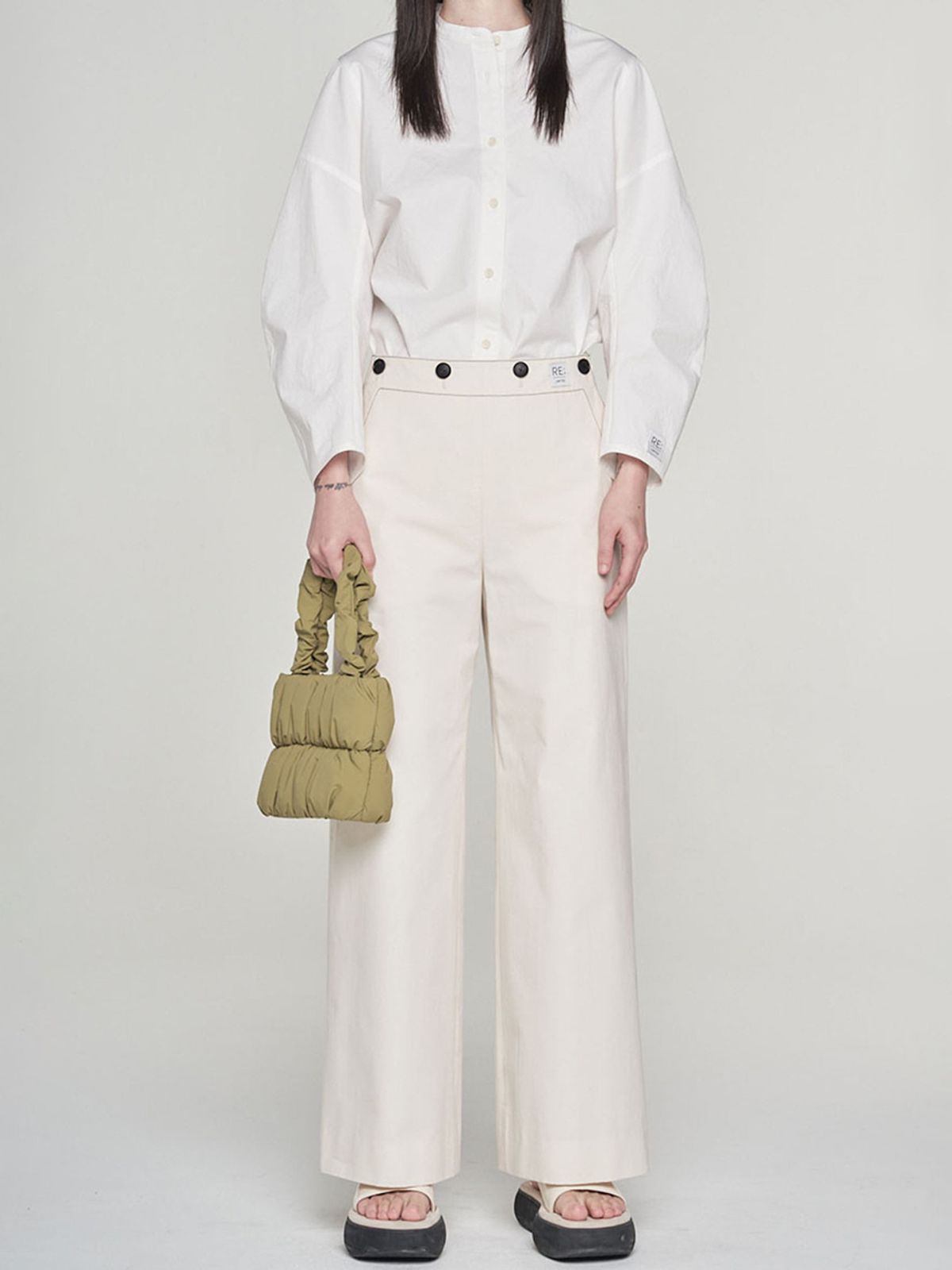 래코드(RECODE) [여성] Two Buttons Linen Wide Pants_RQPAS23546IVX