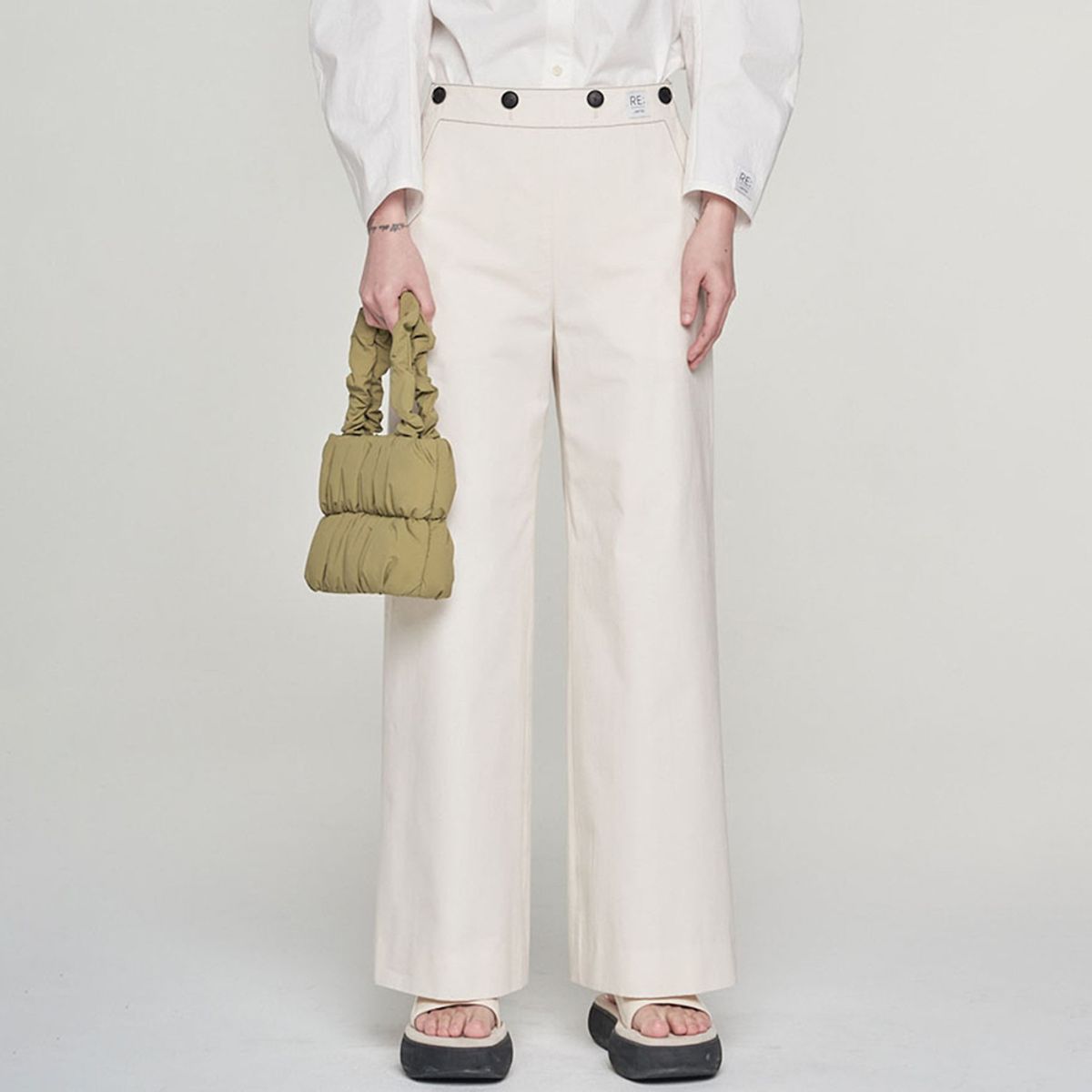 래코드(RECODE) [여성] Two Buttons Linen Wide Pants_RQPAS23546IVX