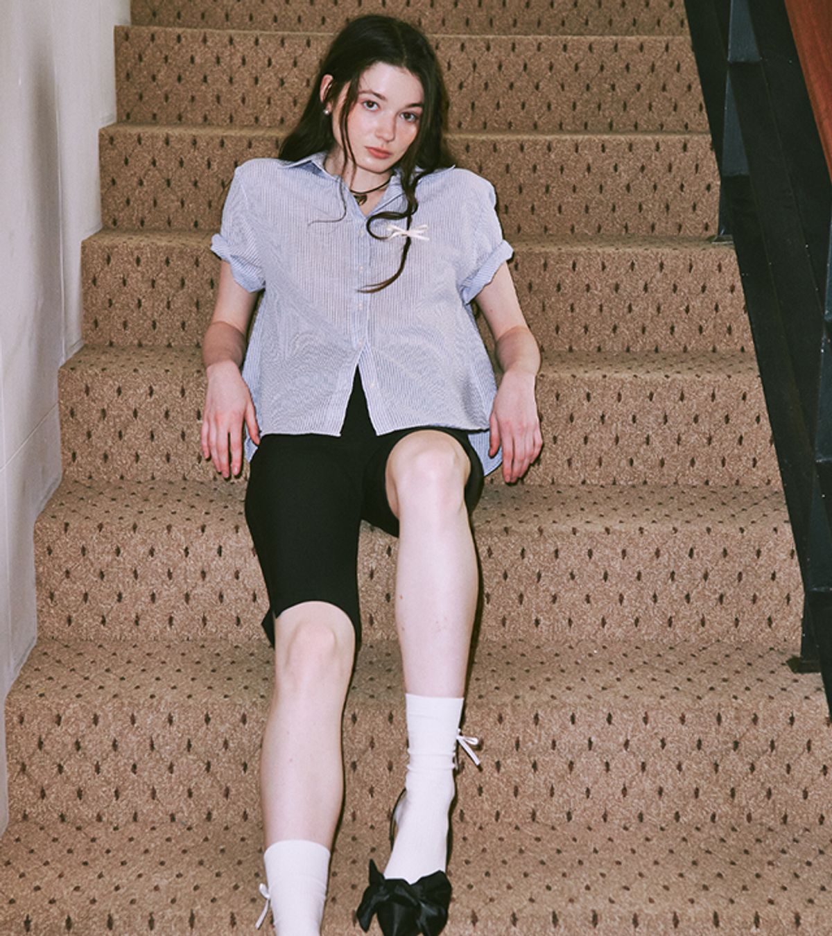 론론(RONRON) SEERSUCKER BASIC SHORT SHIRT BLUE STRIPE