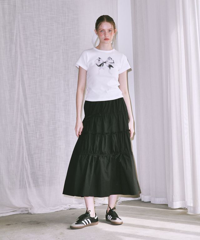 MUSINSA | RONRON DOUBLE RIBBON SLIM CROP T SHIRT WHITE SILVER