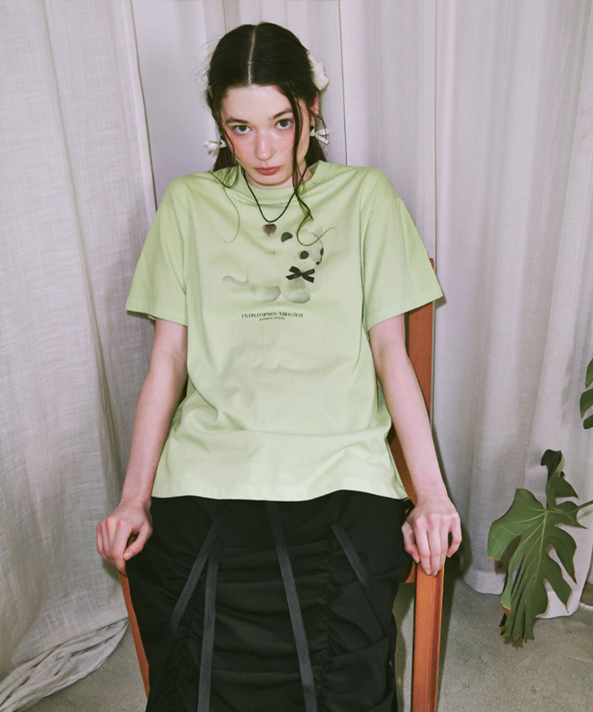 론론(RONRON) KITTEN RIBBON T SHIRT LIME