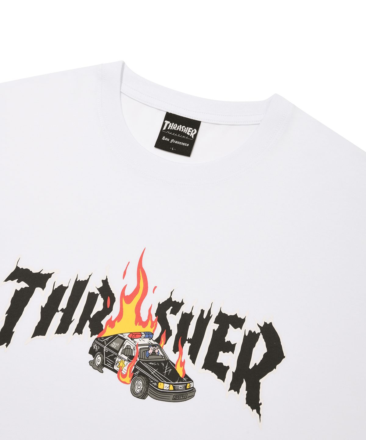 트레셔(THRASHER) 버닝카 반팔 티셔츠 화이트