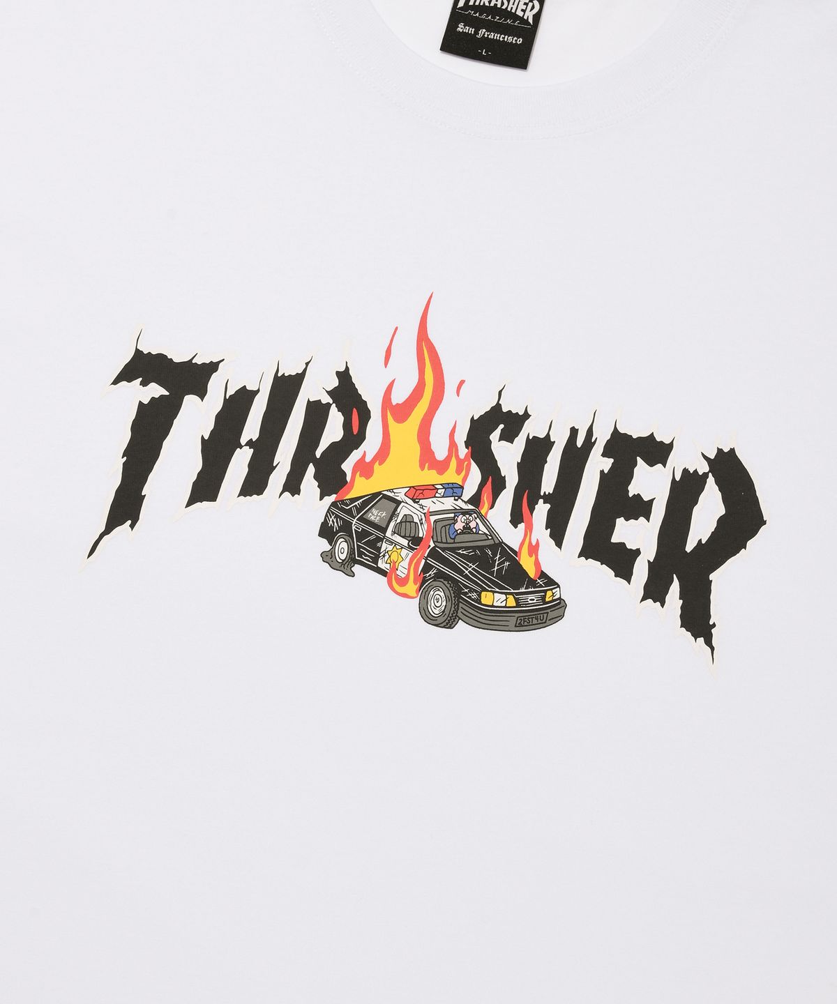 트레셔(THRASHER) 버닝카 반팔 티셔츠 화이트