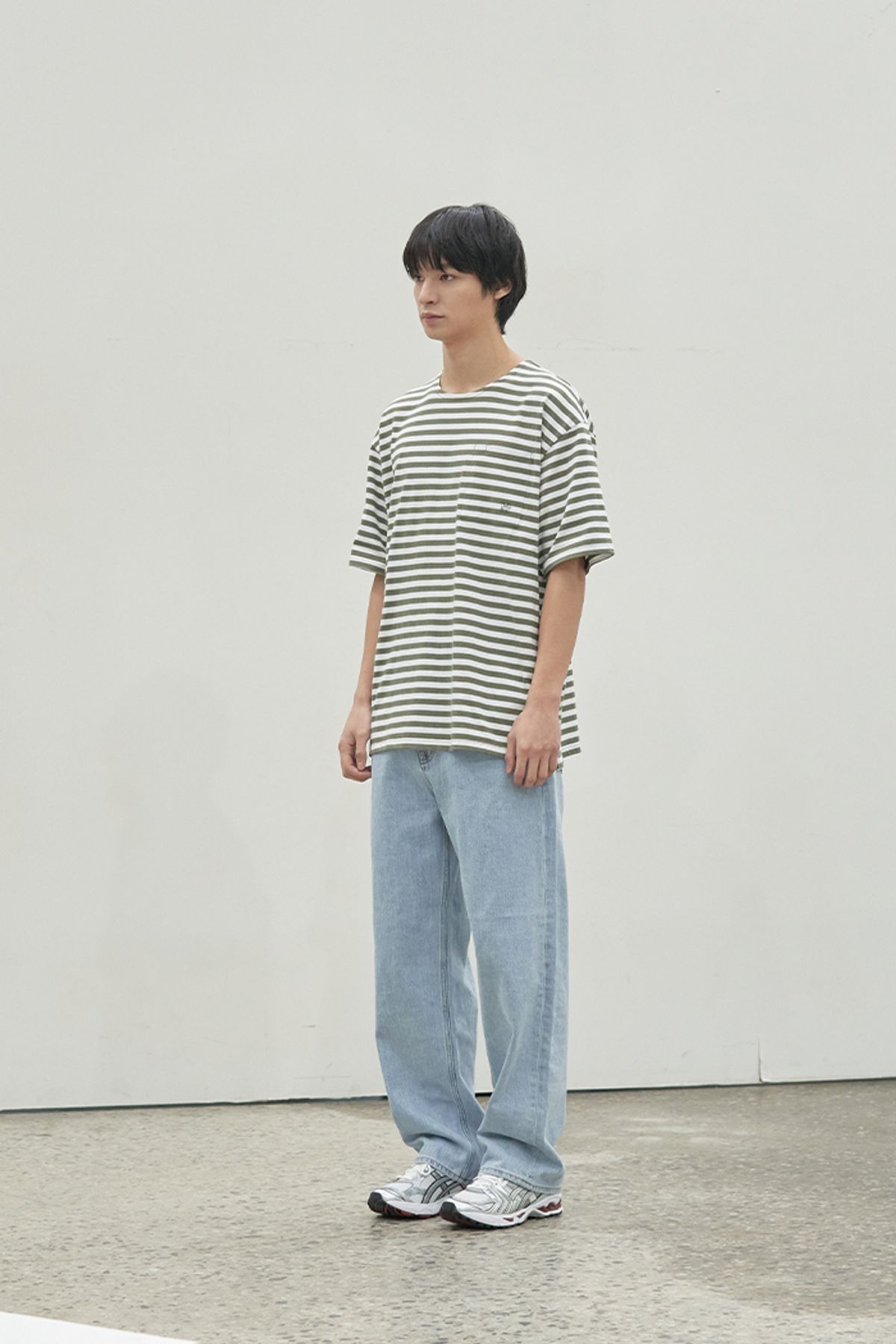 홀리선(HORLISUN) Union Short Sleeve Stripe T-shirt Olive
