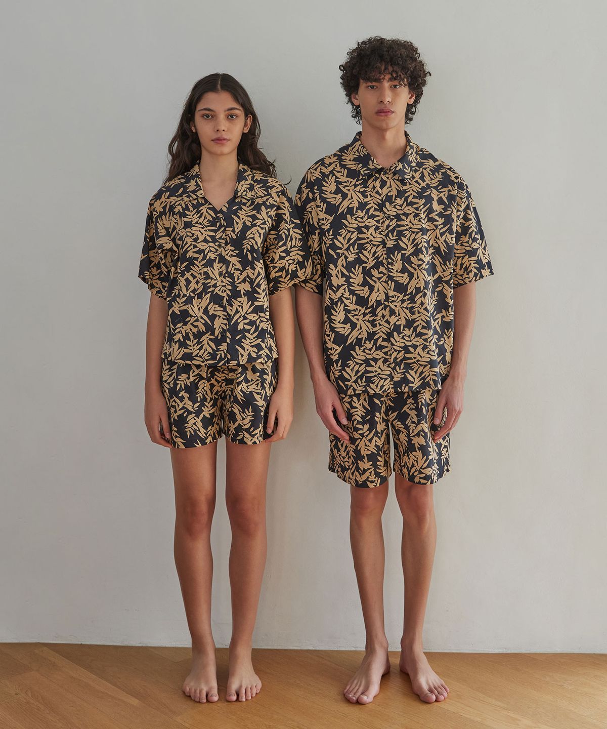 아템포(ATEMPO) BALI PAJAMA COUPLE SET_leaf sugarblack