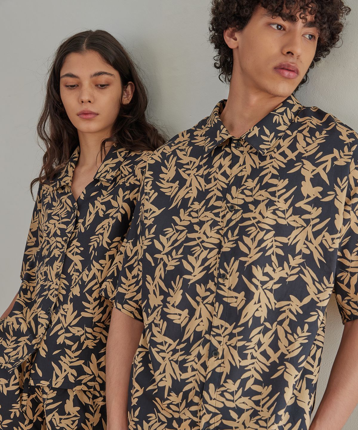 아템포(ATEMPO) BALI PAJAMA COUPLE SET_leaf sugarblack