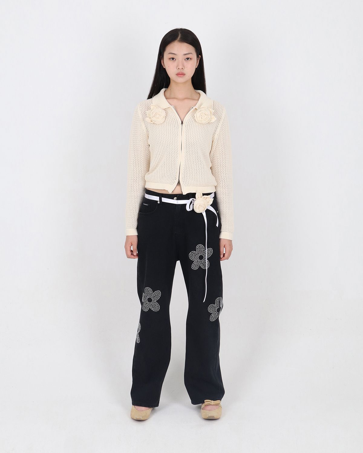 플리즈프로젝트(PLZPROJECT) CORSAGE NET ZIP-UP KNIT