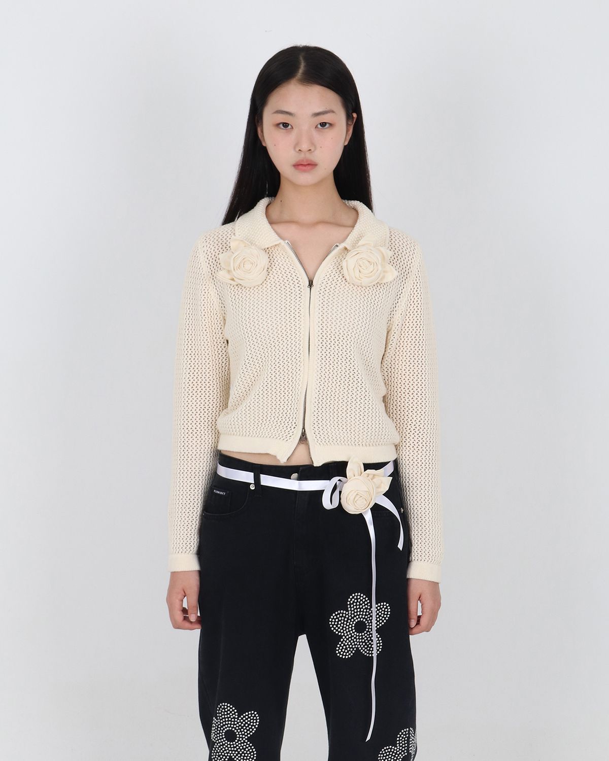 플리즈프로젝트(PLZPROJECT) CORSAGE NET ZIP-UP KNIT