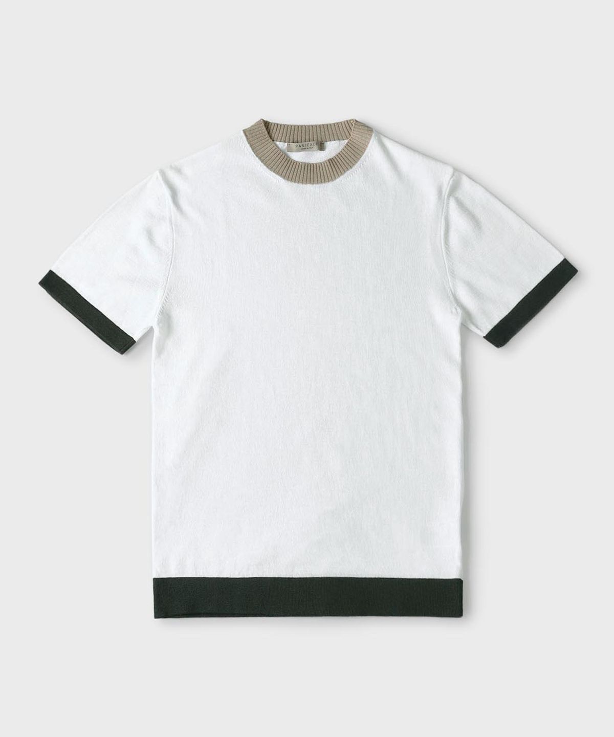 빠니깔레(PANICALE) 화이트 코튼 리넨 블렌드 반소매 크루넥 니트