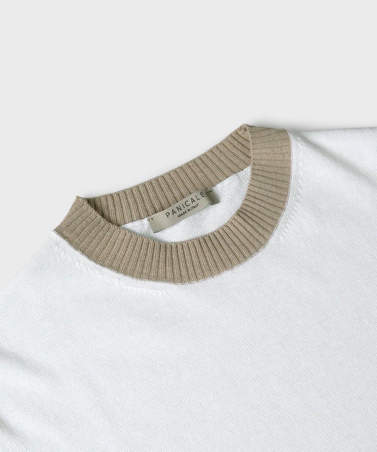 빠니깔레(PANICALE) 화이트 코튼 리넨 블렌드 반소매 크루넥 니트