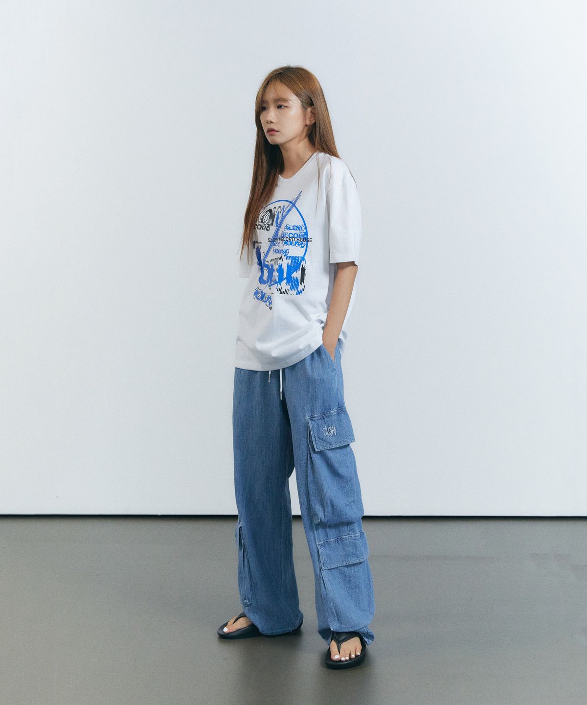 슬로우 레코드 하우스(SLOW RECORD HOUSE) [여름원단] 빅 포켓 카고 데님 팬츠_라이트블루
