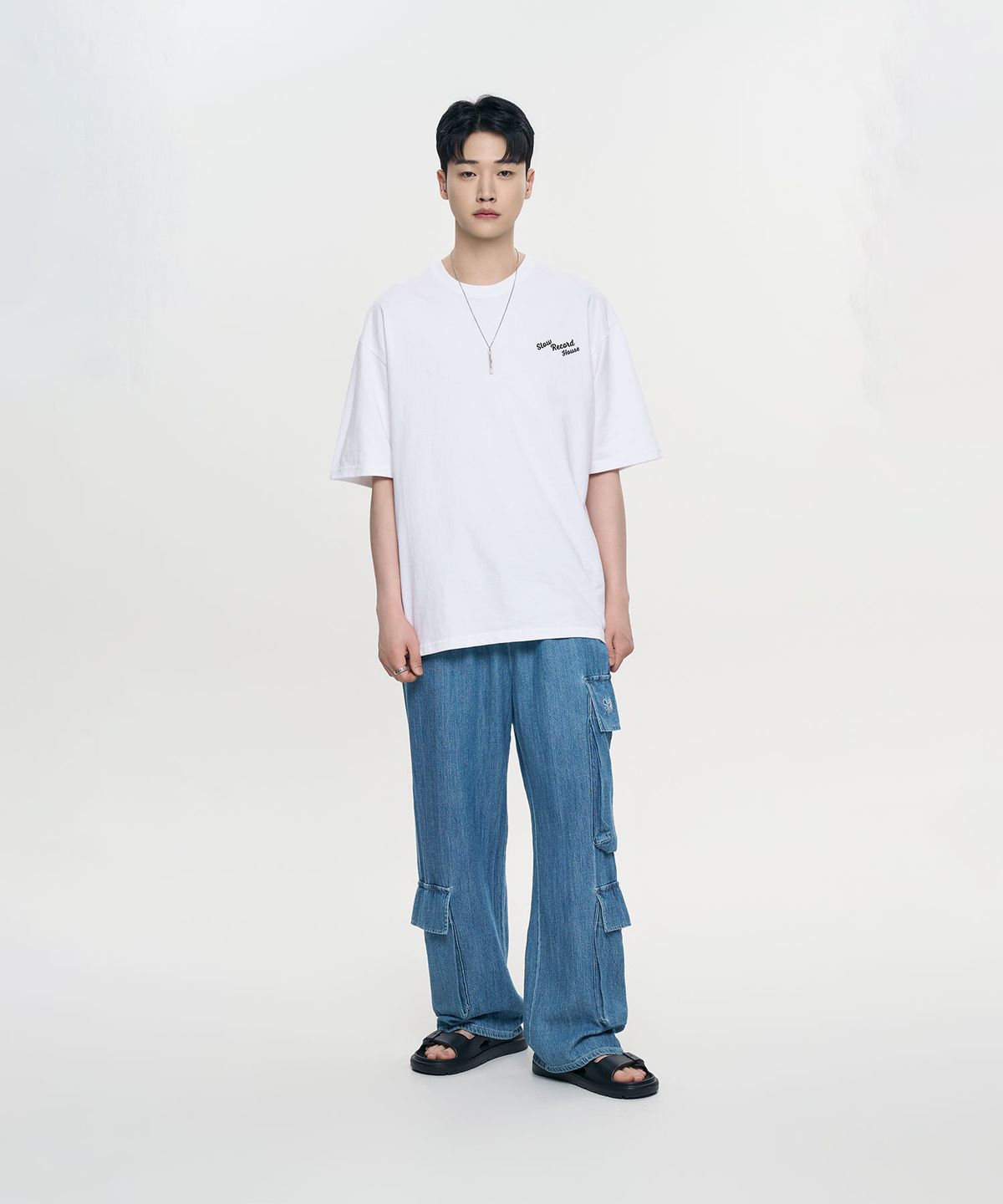 슬로우 레코드 하우스(SLOW RECORD HOUSE) [여름원단] 빅 포켓 카고 데님 팬츠_라이트블루
