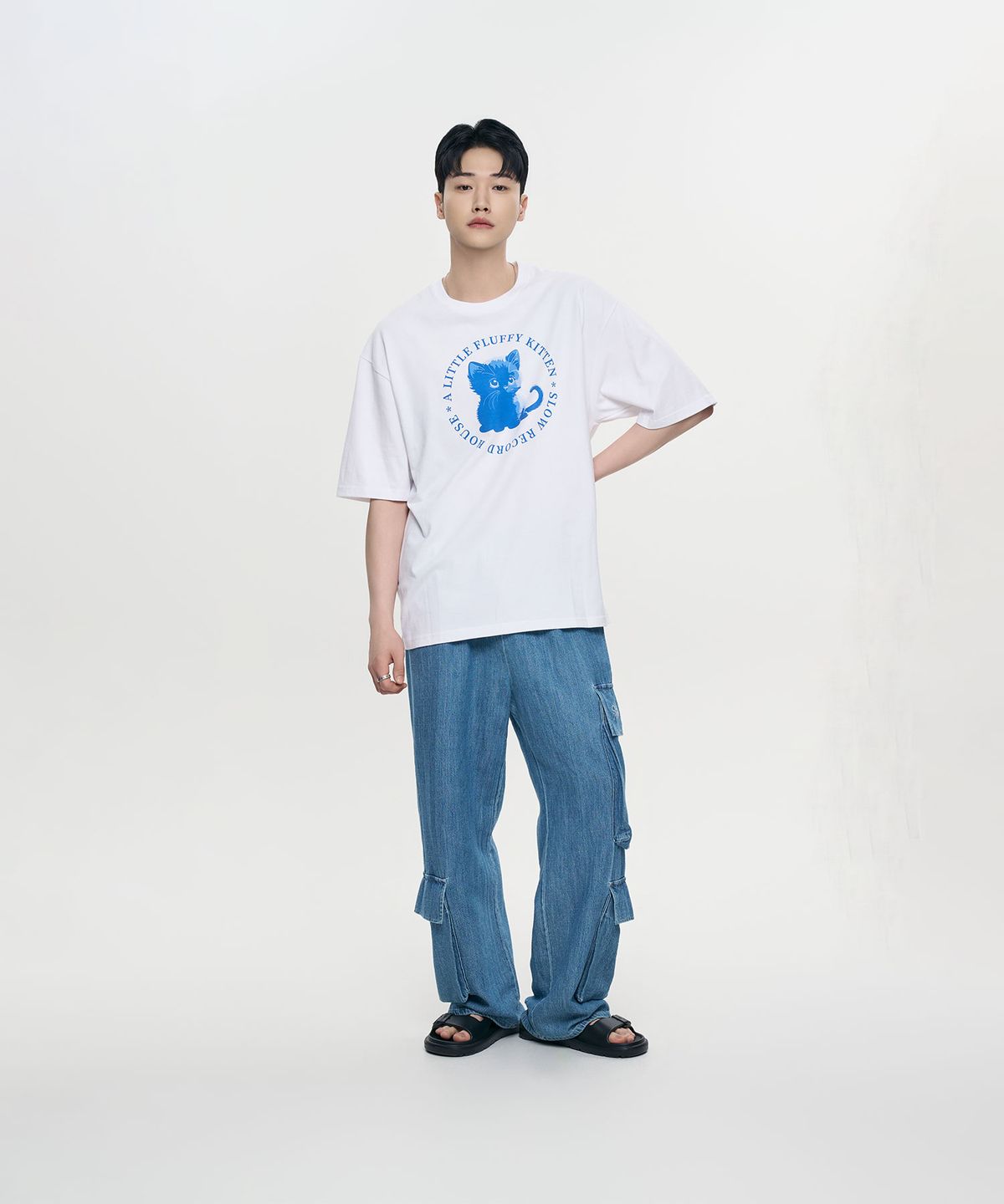 슬로우 레코드 하우스(SLOW RECORD HOUSE) [여름원단] 빅 포켓 카고 데님 팬츠_라이트블루