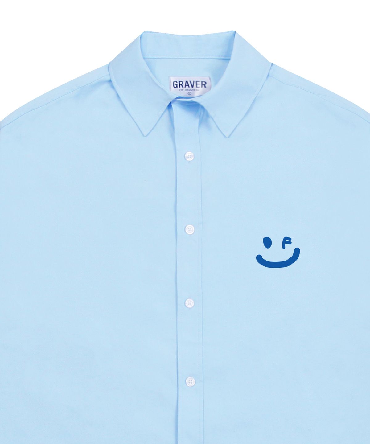 그레이버(GRAVER) [UNISEX]스몰 드로잉스마일 오버핏 반팔셔츠_스카이블루
