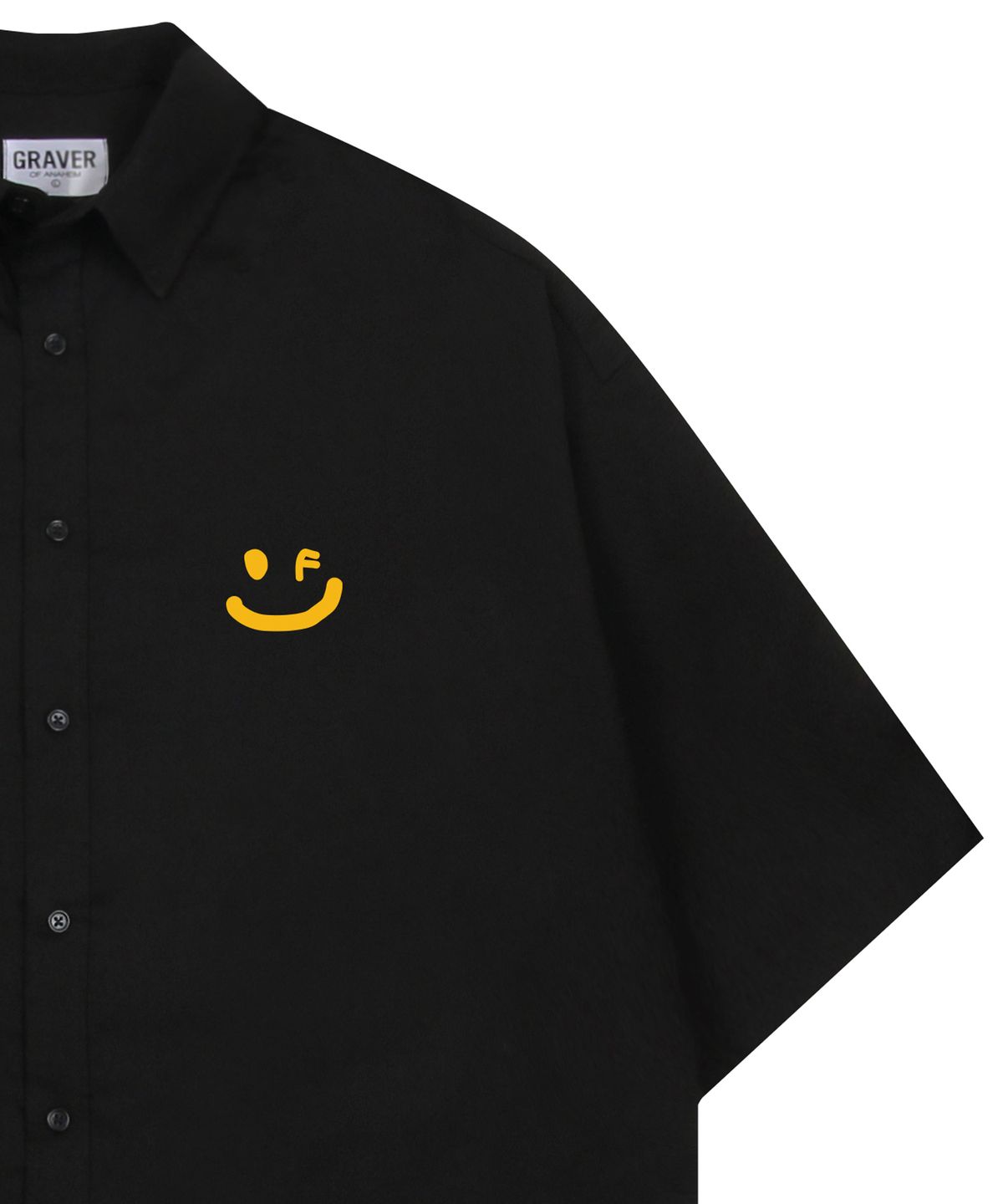 그레이버(GRAVER) [UNISEX]스몰 드로잉스마일 오버핏 반팔셔츠_블랙